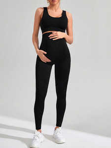 Ensemble de yoga 2 pièces personnalisé pour femmes enceintes, legging taille haute et tenue de détente pour la grossesse - Product Image 2