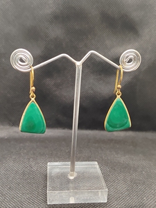 Gold Plated Brass Malachite Earrings Double Drop Green Stone Jewelry for Boho Chic Styles - Product Image 5