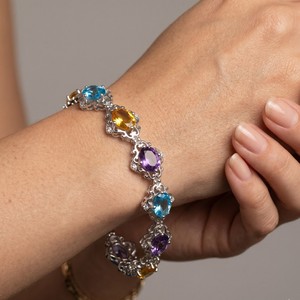 Bracelet vintage en argent sterling 925 avec pierres précieuses multiples, citrine, topaze bleue, améthyste, bijoux de créateur, classique pour femme, à porter tous les jours - Product Image 5