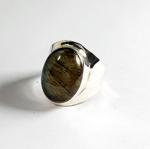 Labradorite Gemstone <b>Ring</b> 925 Sterling <b>Silver</b> Handmade Minimalist Design for Men's Everyday Wear Jewelry - Product Image 4