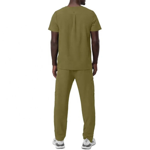 Pantalon cargo médical respirant en coton et polyester avec cordon élastique, vert foncé, pour médecins et infirmières - Product Image 2