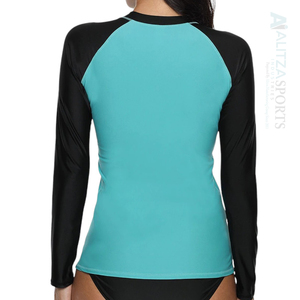Camiseta de Protección Solar Unisex de Manga Larga, Diseño en Bloques de Color Verde Azulado y Negro, Protección UPF50, Tejido de Poliéster/Spandex, Transpirable y de Secado Rápido - Product Image 5