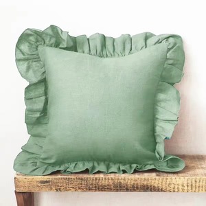 Housse de coussin carrée en lin de couleur unie avec bordure à volants, style moderne, personnalisable pour la maison et l'hôtellerie, ignifuge - Product Image 3