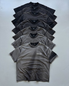 T-shirt imprimé délavé à l'acide pour homme, 100 % coton, style rétro, haute qualité, hip-hop, épaules tombantes, t-shirts unis teints - Product Image 3