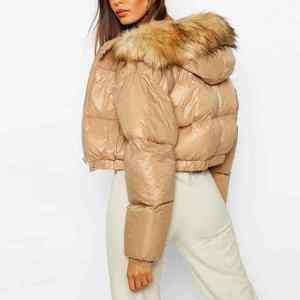 Women's Neon Green Quilted Puffer Jacket <b>Full</b> Sleeve Stand Collar Zipper Closure Short <b>Length</b> Winter <b>Coat</b> Solid Color PU Coated - Product Image 4