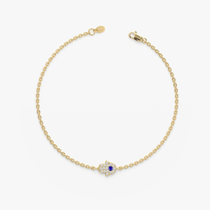 Pulsera de Mano Hamsa de Oro Sólido de 14K, Oro Blanco, Oro Rosa, Oro Amarillo, Diamantes Naturales, Zafiro Azul, Joyería Fina, Regalo para Ella - Product Image 2
