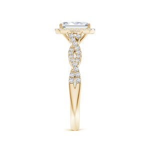 Anillo de Compromiso con Halo de Diamantes Cultivados en Laboratorio con Certificación IGI, Corte Esmeralda, Oro de 10K, 14K, 18K, Plata 925, 935 - Product Image 2