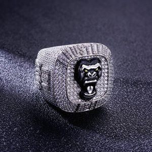 A Devil face custom hip hop <b>ring</b> fully iced out with black devil face in the middle of the <b>ring</b> 925 sterling silver <b>mens</b> <b>ring</b> - Product Image 3