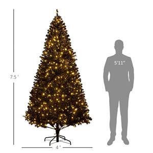 Albero di Natale artificiale Pre-illuminato da 7,5 piedi con luci LED 500 calde realistiche decorazioni nere per le vacanze - Product Image 3