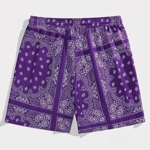 Shorts d'été pour hommes à imprimé bandana, respirants, en mélange de coton tissé, avec cordon de serrage, coupe ample, taille élastique, style plage, vente en gros - Product Image 3