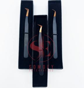 แหนบขนตาสแตนเลสแบบมืออาชีพทนทาน45 90องศาแยกปริมาณแหนบขนตาโค้งเส้นใยแบนแหลม - Product Image 2