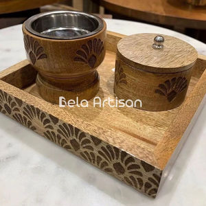Quemador de incienso Mubkhar de madera y travertino hecho a mano con bandeja para bodas y decoración del hogar en Ramadán - Product Image 1