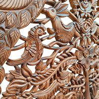 Smart Art Lit Queen Twin XL en bois d'ingénierie, réglable en hauteur, éclairé, fait main, motif paon, finition brun brûlé, avec panneau artisanal