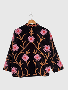 Veste en velours brodée de fleurs, col mandarin, manches longues, grande taille, vêtements d'hiver pour femmes, style élégant - Product Image 4
