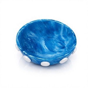 Tazón de Servir Azul con Diseño de Puntos, Ligero, de Resina Pulida, Hecho a Mano, Moderno, de Lujo, Apto para Alimentos, Personalizable, para la Mesa del Hogar - Product Image 2