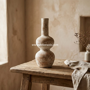 Jarrón de Cerámica Diosa Rustic Cream Wash Terracotta, Maceta de Cerámica con Forma de Calabaza Doble, Florero de Mesa para Bodas - Product Image 5