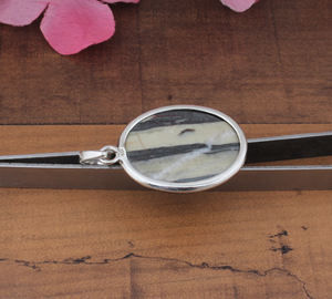 Pendentif unique en jaspe pictural, argent 925 plaqué platine, collier vintage statement, bijoux naturels, charme géométrique en pierre précieuse - Product Image 6