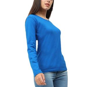 Camiseta de Manga Larga para Mujer, Cuello Redondo, Color Azul Rey, Tejido de Punto, Corte Regular, Informal, para Todas las Temporadas, 100% Algodón, Transpirable, Color Sólido - Product Image 3