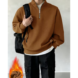 <b>Men</b> Quarter Zip Sweatshirt Polyester Cotton Blend Premium Stitching Oversized Streetwear <b>Pullover</b> Europe Fashion - Product Image 1