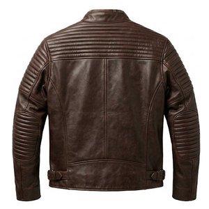 Blouson de moto en cuir véritable pour homme, col montant, fermeture éclair, style motard, personnalisable avec logo, très demandé, pour l'automne - Product Image 2