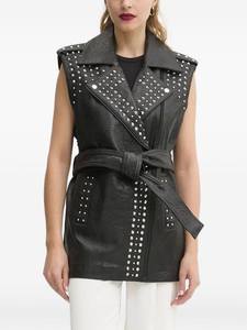 Unisex Genuine Cowhide Canvas Nonwoven Moto Vest V-Neck Rivet Decorated <b>Sleeveless</b> Black Winter Windproof Heated Satin Zipper - Product Image 2