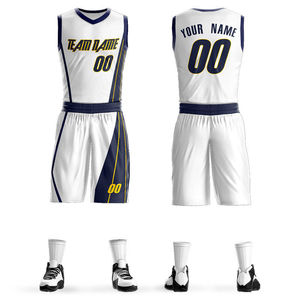 Ensemble d'uniformes de basketball personnalisés pour équipes, avec logo, en maille respirante 100 % polyester, imprimés par transfert thermique, pour compétition - Product Image 1