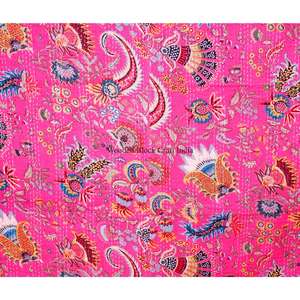Couvre-lit Kantha imprimé paon fait main du Rajasthan, vintage, écologique, toutes saisons, double taille, 100% coton biologique - Product Image 2