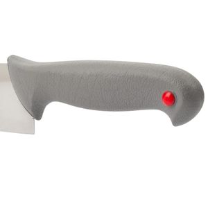 Couteaux de cuisine gris à manche argenté avec poignée ergonomique incurvée, accent rouge et lame lisse pour hacher la viande et les légumes - Product Image 4