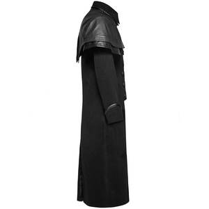 Abrigo gótico Dark Knight, largo, estilo oficial, de lana de alta calidad y cuero sintético negro para hombre. - Product Image 3