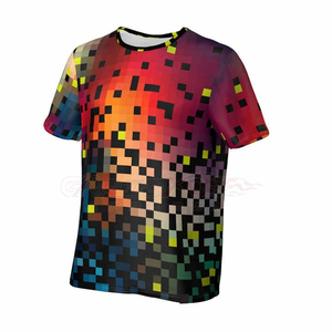 T-shirt à manches courtes pour homme avec imprimé géométrique pixelisé, coupe classique, col rond, style décontracté, respirant, en polyester tricoté - Product Image 2