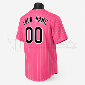 Camiseta de Béisbol Personalizada con Rayas Rosas, Uniforme de Equipo Sublimado Premium, Ligera, Transpirable, con Botones - Product Image 5