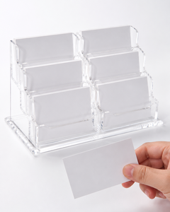 Soporte para tarjetas de visita, exhibición para escritorio, plástico transparente, moderno, personalizado, 6 ranuras, soporte para tarjetas de visita, capacidad para 300 tarjetas, 1 paquete - Product Image 1