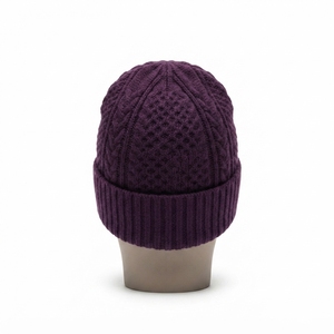 Purple <b>Cable</b> Knit Cuffed Beanie Hat Winter Warm Skull Cap With Custom Embroidered Logo - Product Image 4