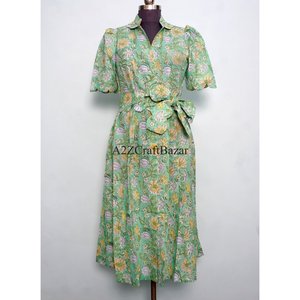 Robe midi en coton doux et respirant pour femmes, imprimé floral, designs élégants, poches, idéale pour les fêtes en plein air et les occasions spéciales - Product Image 1