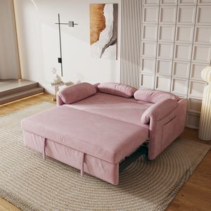Sofá Cama Multiusos de Terciopelo Rosa de 54 Pulgadas con Función Retráctil para Espacios de Estar - Product Image 1