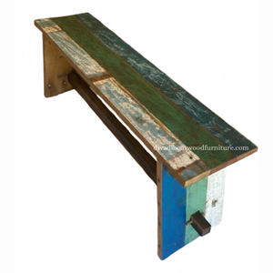 Banc en bois de bateau récupéré Alet Knockdown, couleur naturelle, fait main, design minimaliste et durable, pour extérieur et intérieur - Product Image 4