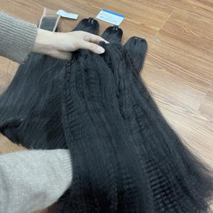 Extensions de cheveux humains vietnamiens en trame, texture Kinky Straight pour femmes, couleur noir naturel, Super Double Drawn - Product Image 4