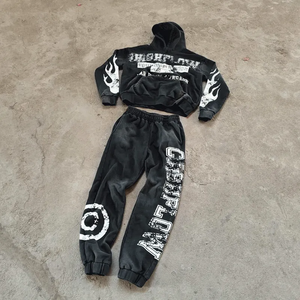 Chándal rosa con capucha para mujer, sudadera con cremallera de manga larga con estampado de rayos y pantalones con eslogan, estilo streetwear - Product Image 3