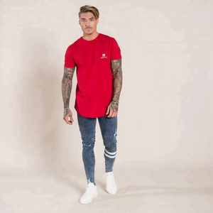 T-shirt rouge pour homme à manches courtes, col rond, coupe classique, en jersey de coton, vêtement décontracté, impression de logo sur le devant - Product Image 5