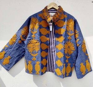 Chaqueta Blusón de Algodón Bordada a Mano con Diseño Floral para Mujer, Estilo Indio, con Cuello Alto de Terciopelo Suzani, Reversible, Transpirable, Lista para Otoño/Invierno - Product Image 2