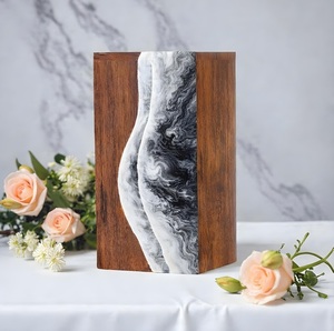 Grey Wooden Urn for Ashes Marble Resin Cremation Urn Grey Wood & Marble Resin Ashes Urn Grey Wooden Cremation Keepsake - Product Image 5