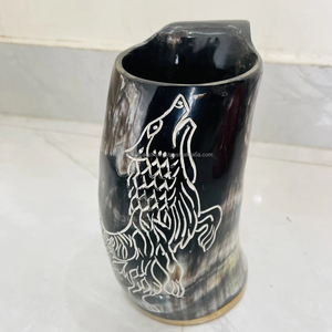 Chopes à bière artisanales en corne de buffle polie, design logo Fenrir, inspirées des Vikings authentiques, ustensiles de cuisine, vente chaude - Product Image 1