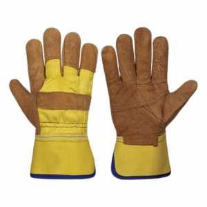 Gants de sécurité en cuir de vachette pleine fleur résistants aux chocs avec dos en tissu de coton, manchette caoutchoutée industrielle et doublure en polaire - Product Image 1