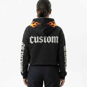 Glory Custom Applique Bordered Embroidery Design Rhinestone Oversized Hoodie Premium Quality 100% Cotton OEM Wholesale - Product Image 5