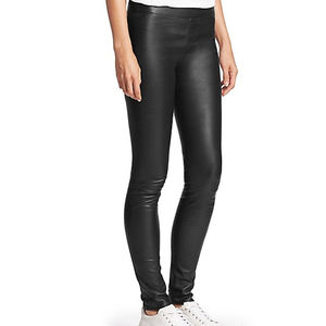 Pantalones de cuero PU ajustados para mujer, precio mayorista, cintura alta, cierre con cordón, color liso, para invierno - Product Image 3