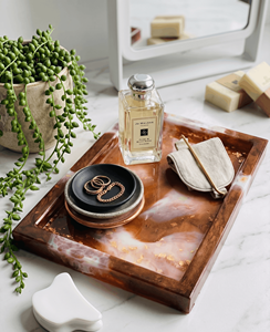 Luxury Copper Bronze Resin Vanity <b>Tray</b> Gold Flake Inlay Rectangular Marbled <b>Perfume</b> Trinket Organizer Home Decor - Product Image 3