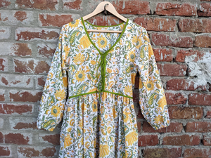 Vestido maxi indio con estampado floral, de algodón y gasa, con bordado y borlas, cuello en V, manga larga, para mujer. - Product Image 4