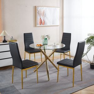 Ensemble de 4 chaises de salle à manger couleur or avec assise noire - Product Image 4