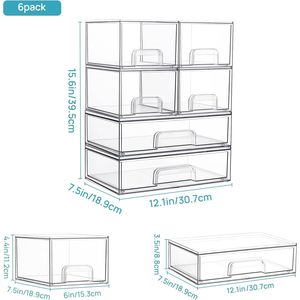Ensemble de 6 tiroirs de rangement empilables en plastique transparent pour armoire de salle de bain, garde-manger, buanderie - Product Image 3