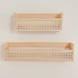 Nueva llegada estante de pared de ratán con organizador de almacenamiento de caña y ganchos decoración del hogar solución de almacenamiento de entrada - Product Image 1